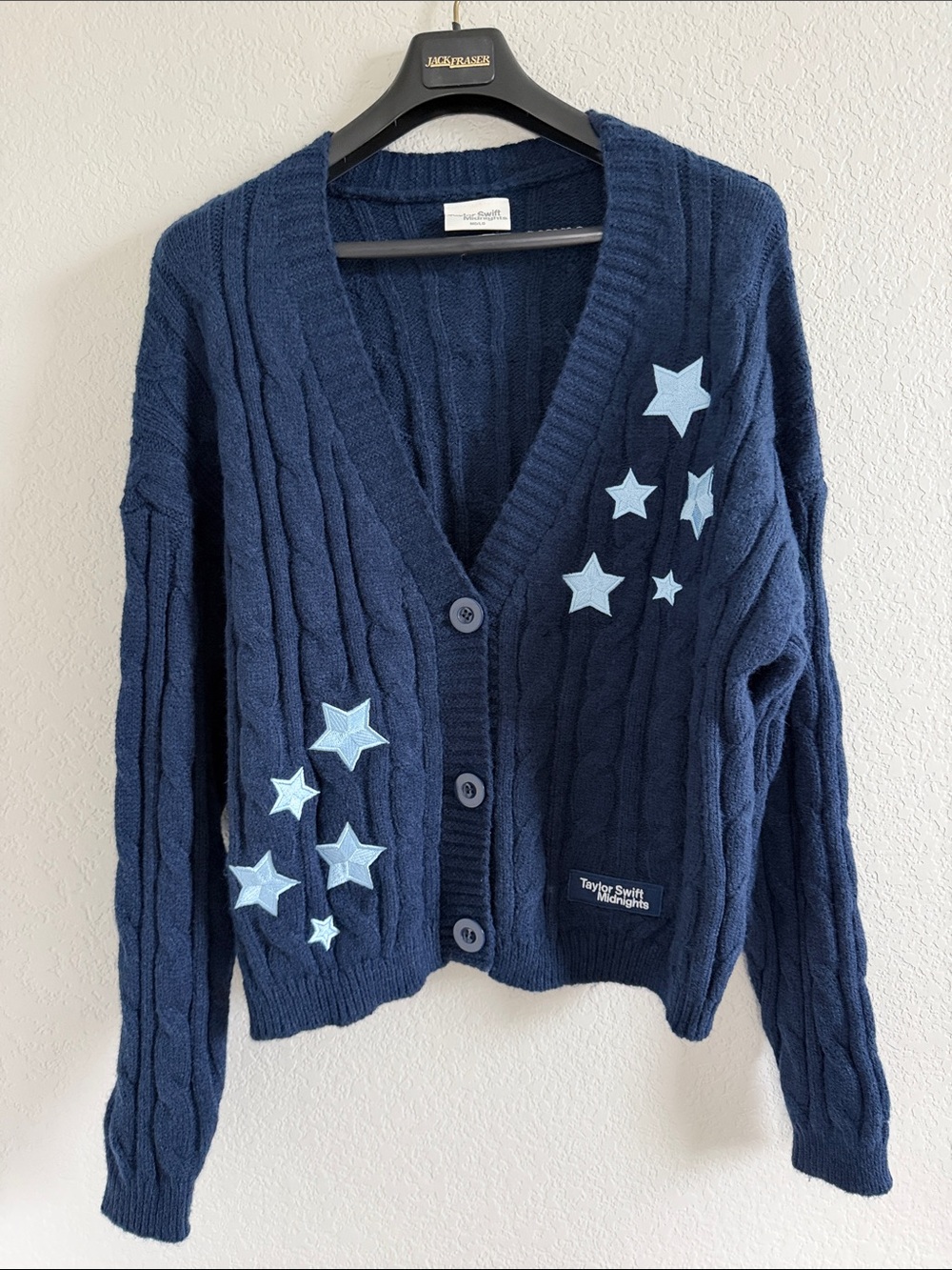Taylor Swift Cardigan Midnights Album Navy Blue Stars Cozy Sweater. Size MD/LG - Picture 3 of 8